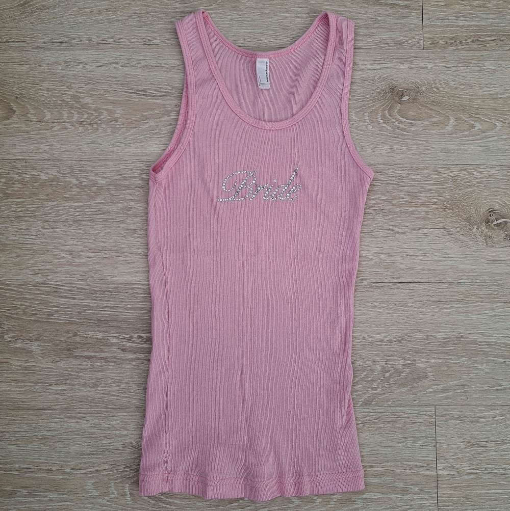 American Apparel Bride Pink Ribbed Tank Top Sz L - Picture 3 of 7